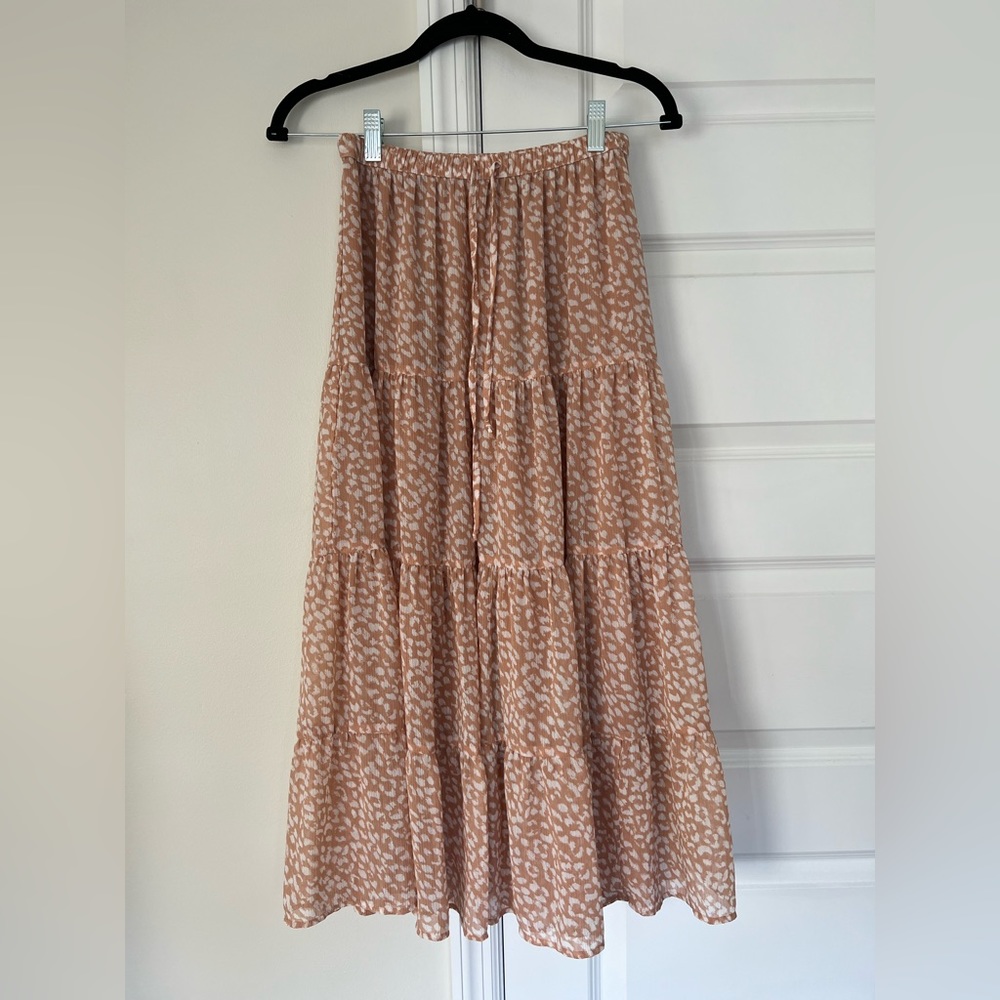 Aerie Tiered Midi/Maxi Skirt Pink/Blush print Women’s sz S